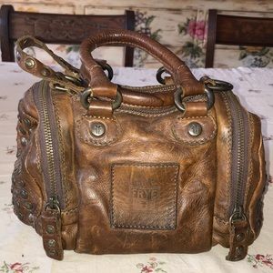 Frye Brooke small brass studded satchel w/strap